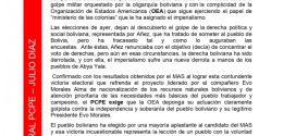 ANTE LA VICTORIA ELECTORAL DEL MAS EN BOLIVIA
