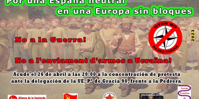 Dimecres 26 nova concentració contra la Guerra a Barcelona